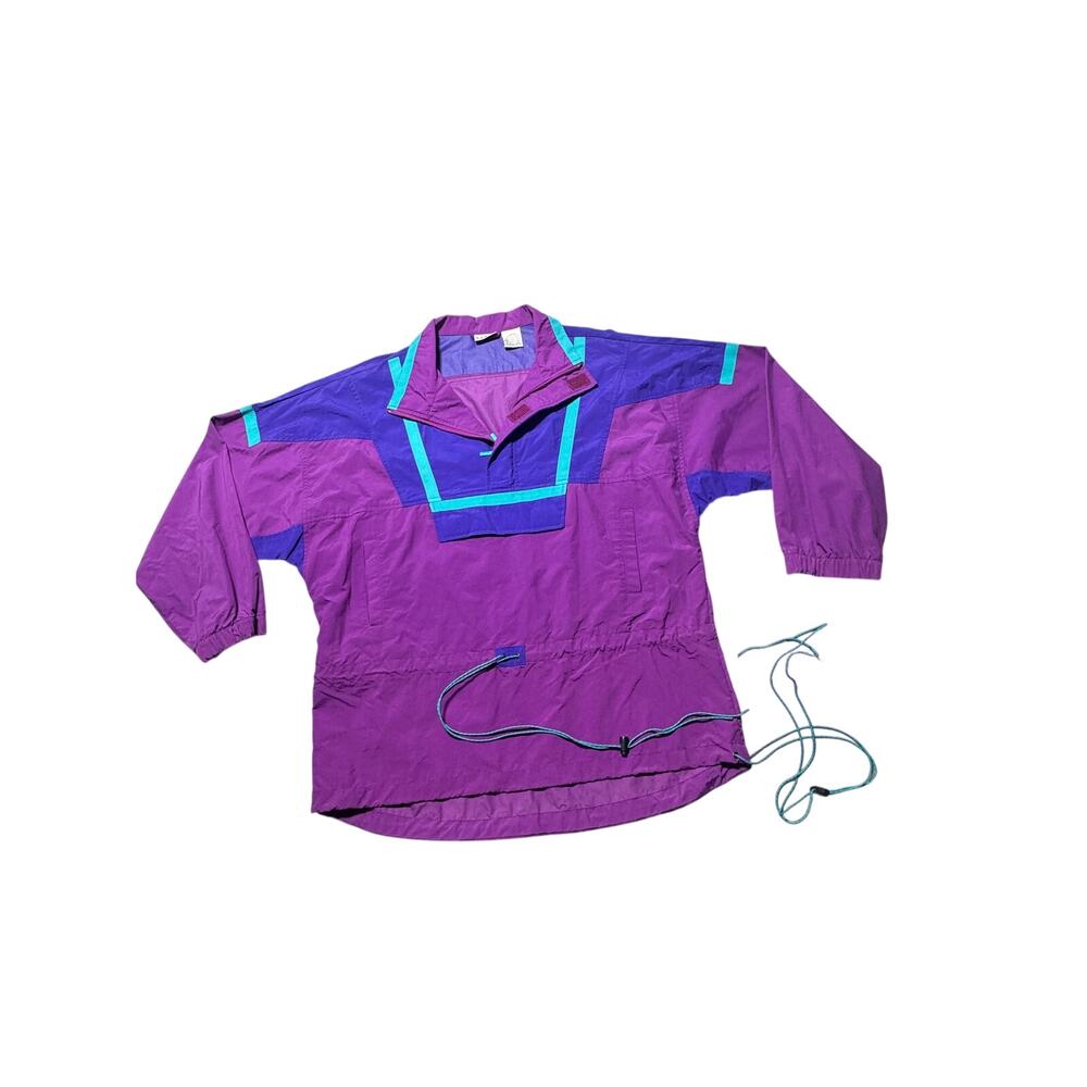 VTG L.L.Bean Anorak Windbreaker Jacket Womens L Purple Blue Quarter-Zip Retro - Picture 3 of 13